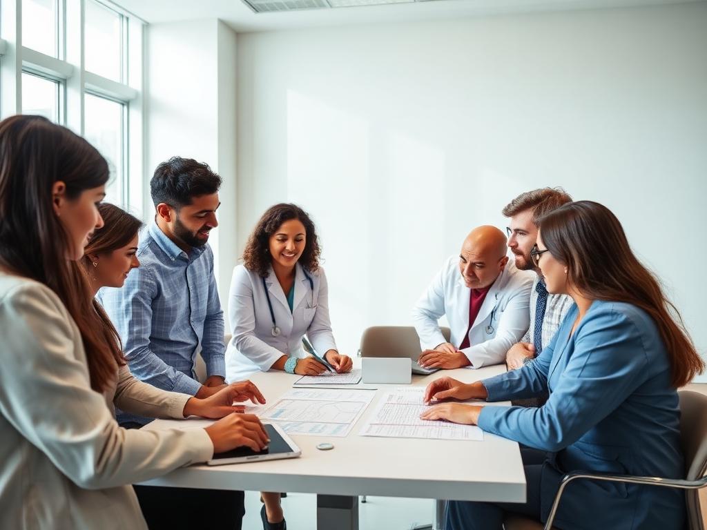 Researchers collaborating around a table